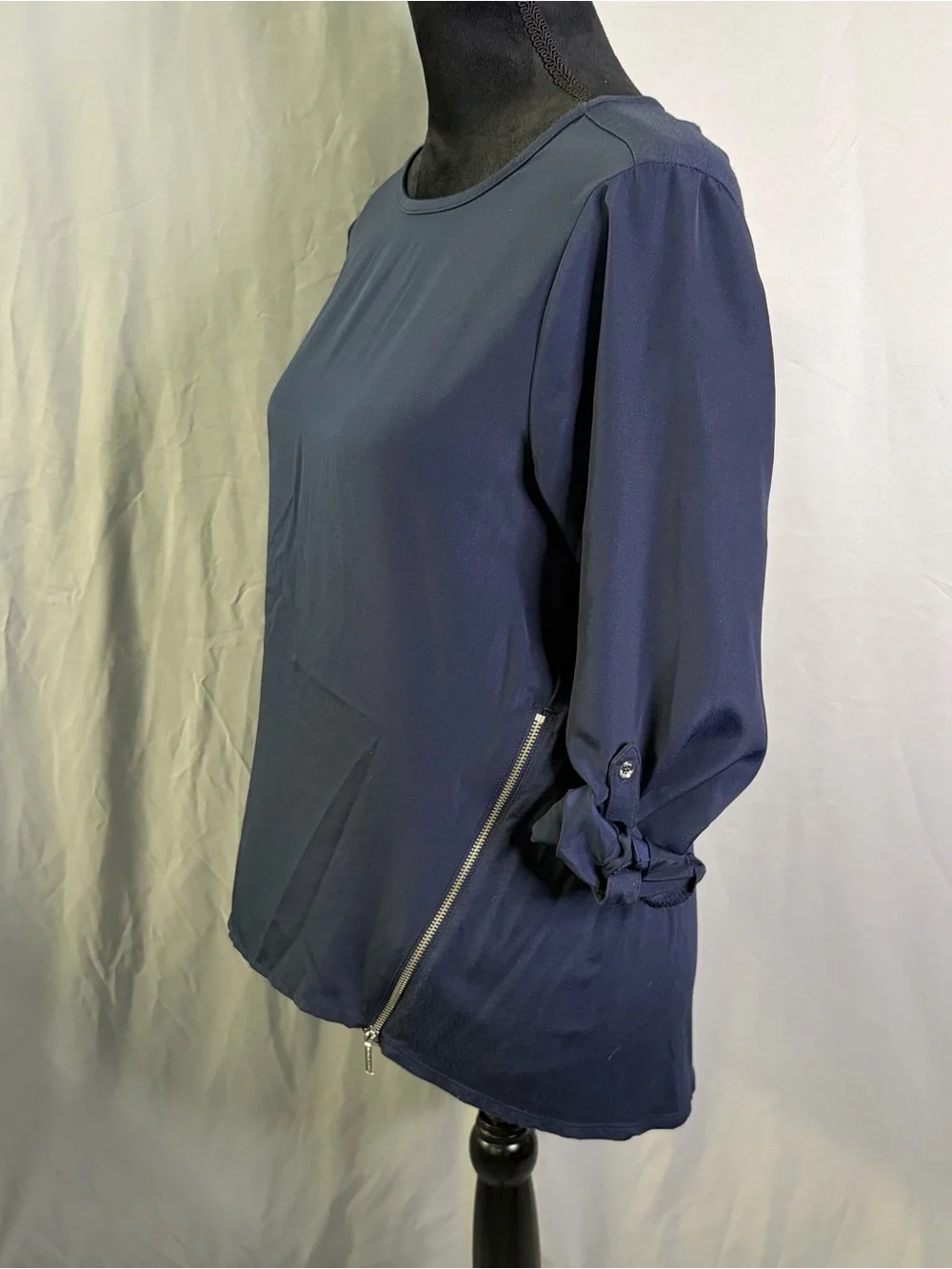 Michael Kors Navy Long-Sleeve Zip-Detail Top